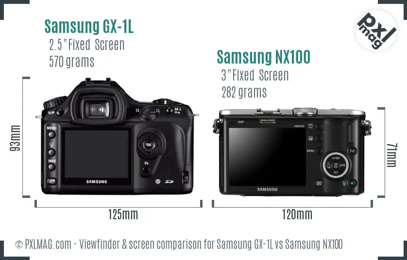Samsung GX-1L vs Samsung NX100 Screen and Viewfinder comparison