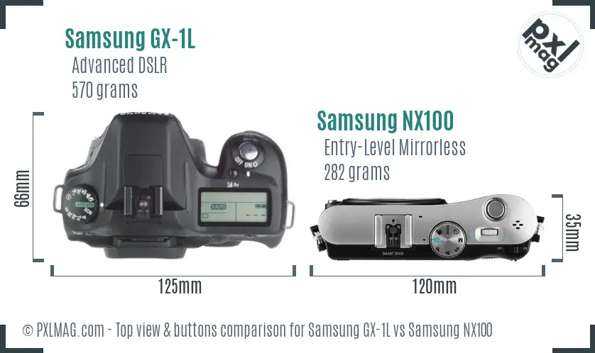 Samsung GX-1L vs Samsung NX100 top view buttons comparison