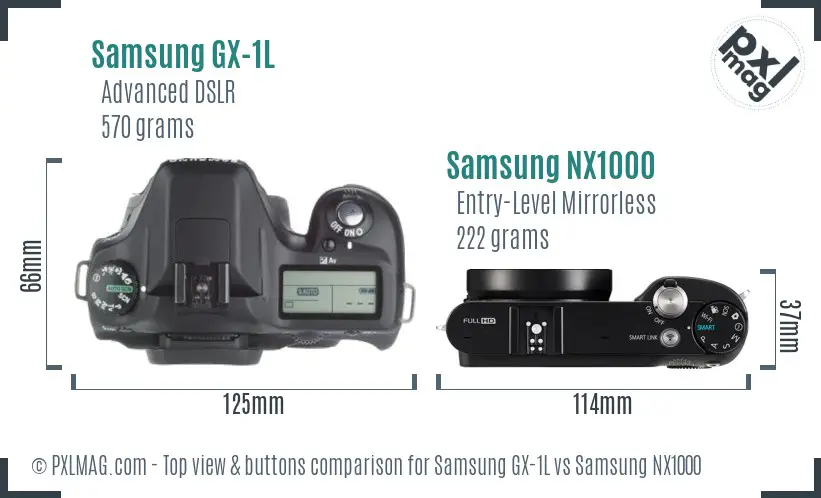Samsung GX-1L vs Samsung NX1000 top view buttons comparison