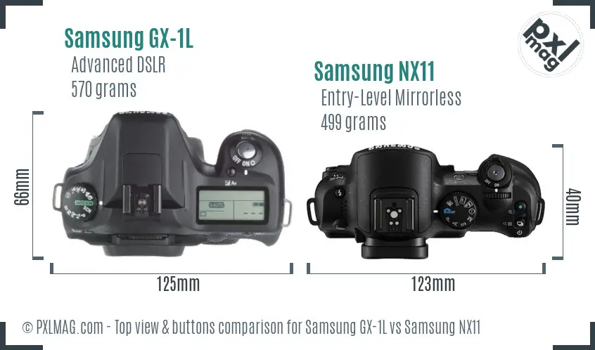 Samsung GX-1L vs Samsung NX11 top view buttons comparison