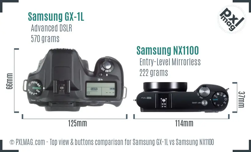 Samsung GX-1L vs Samsung NX1100 top view buttons comparison