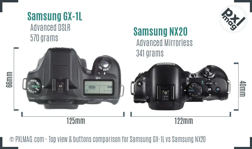 Samsung GX-1L vs Samsung NX20 top view buttons comparison