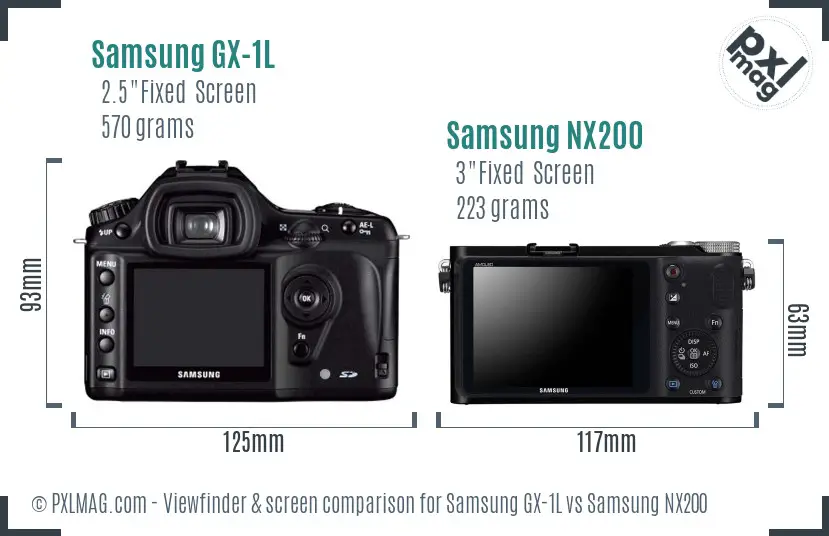 Samsung GX-1L vs Samsung NX200 Screen and Viewfinder comparison