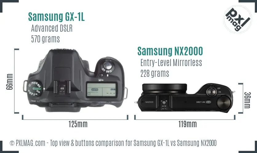Samsung GX-1L vs Samsung NX2000 top view buttons comparison