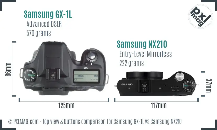 Samsung GX-1L vs Samsung NX210 top view buttons comparison