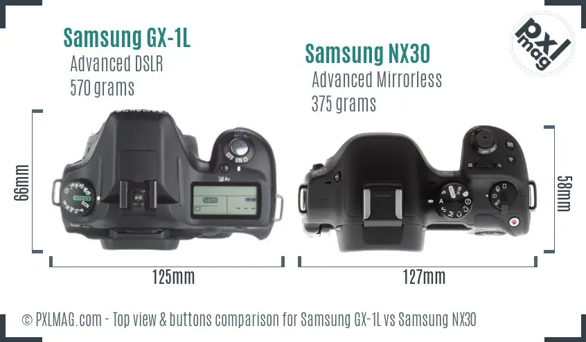Samsung GX-1L vs Samsung NX30 top view buttons comparison