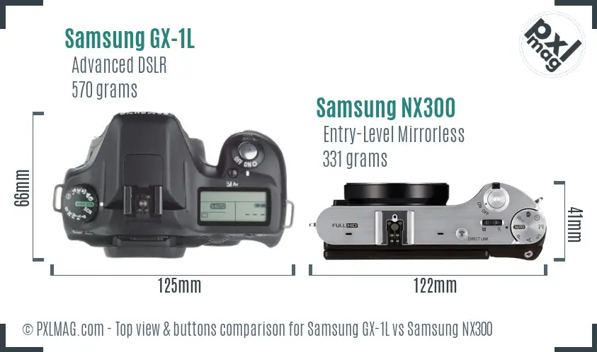 Samsung GX-1L vs Samsung NX300 top view buttons comparison