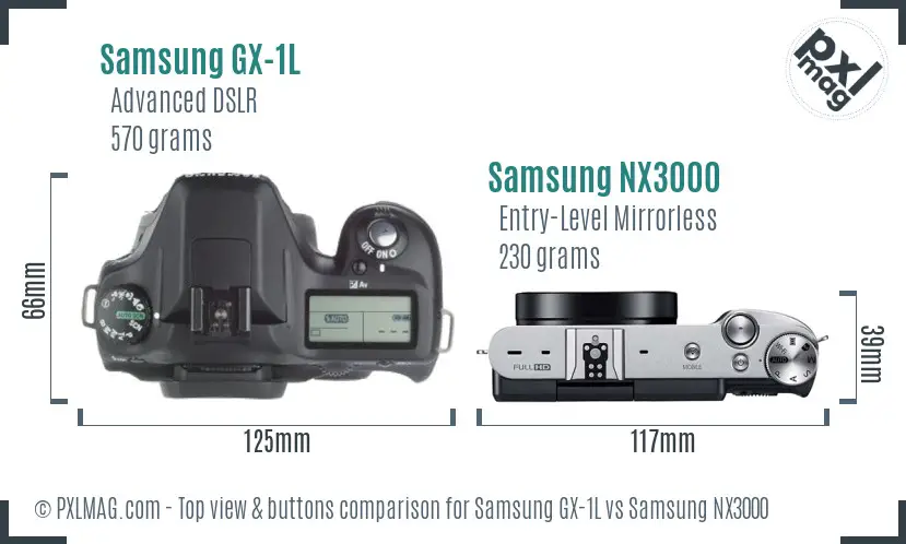 Samsung GX-1L vs Samsung NX3000 top view buttons comparison