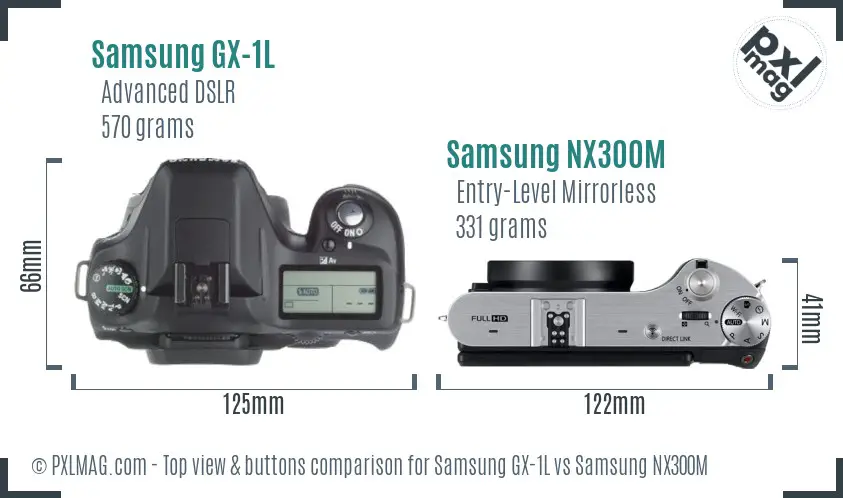 Samsung GX-1L vs Samsung NX300M top view buttons comparison
