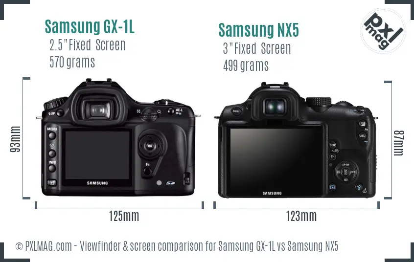Samsung GX-1L vs Samsung NX5 Screen and Viewfinder comparison