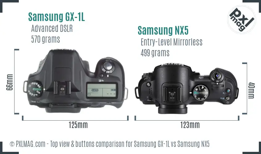 Samsung GX-1L vs Samsung NX5 top view buttons comparison