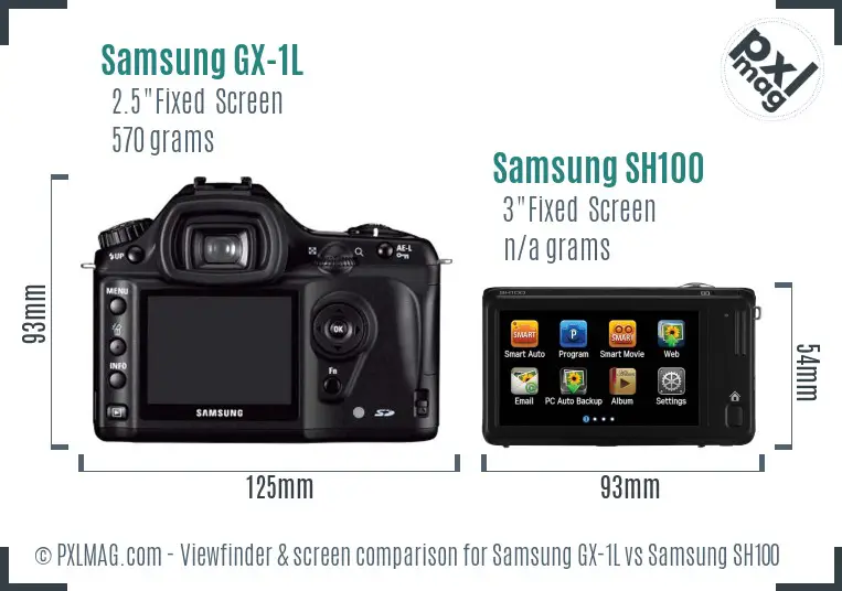 Samsung GX-1L vs Samsung SH100 Screen and Viewfinder comparison