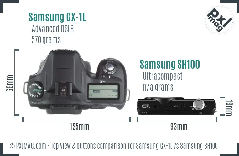 Samsung GX-1L vs Samsung SH100 top view buttons comparison