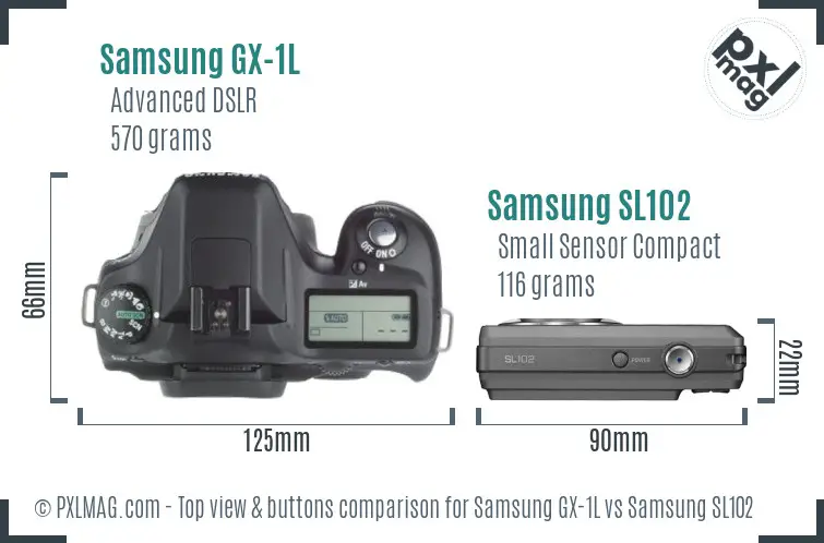 Samsung GX-1L vs Samsung SL102 top view buttons comparison