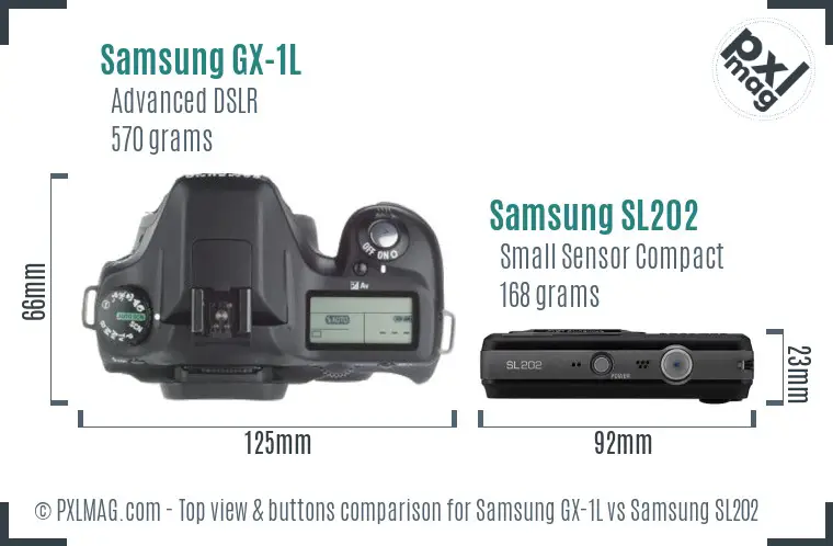 Samsung GX-1L vs Samsung SL202 top view buttons comparison