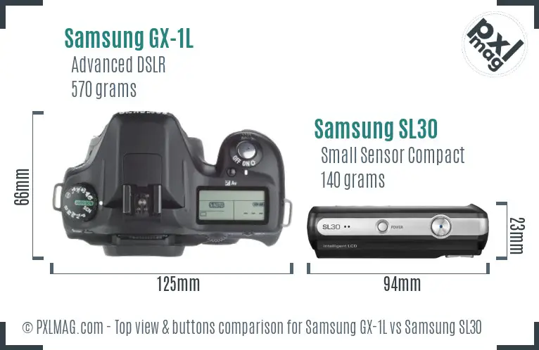 Samsung GX-1L vs Samsung SL30 top view buttons comparison Samsung GX-1L vs Samsung SL30 top view buttons comparison
