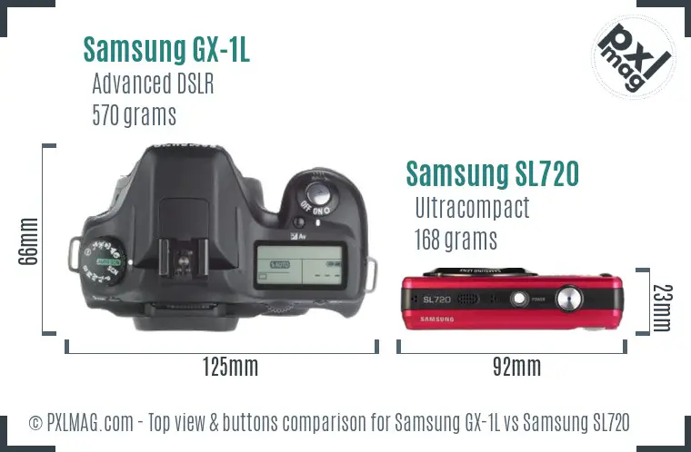 Samsung GX-1L vs Samsung SL720 top view buttons comparison