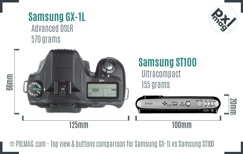 Samsung GX-1L vs Samsung ST100 top view buttons comparison