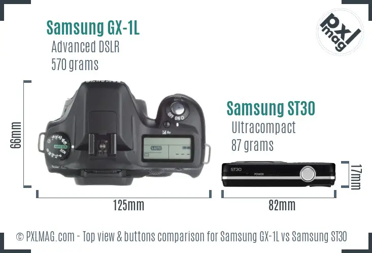 Samsung GX-1L vs Samsung ST30 top view buttons comparison