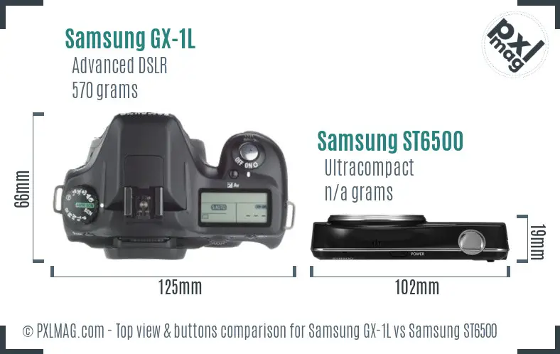 Samsung GX-1L vs Samsung ST6500 top view buttons comparison