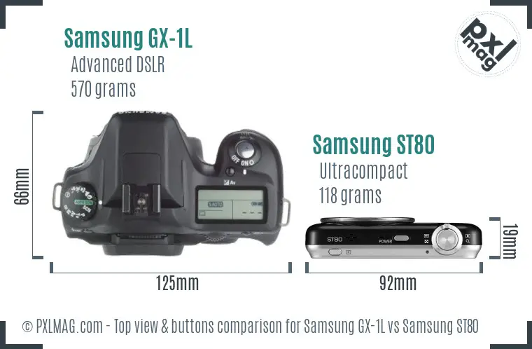 Samsung GX-1L vs Samsung ST80 top view buttons comparison