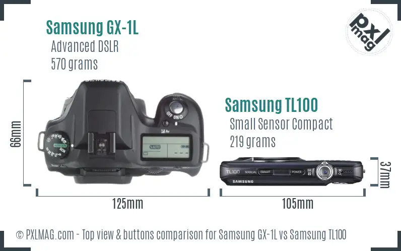 Samsung GX-1L vs Samsung TL100 top view buttons comparison Samsung GX-1L vs Samsung TL100 top view buttons comparison