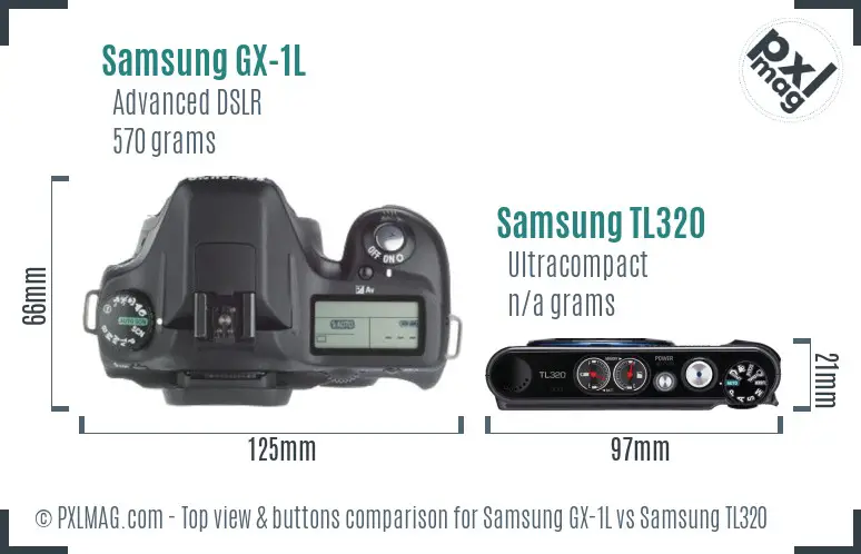Samsung GX-1L vs Samsung TL320 top view buttons comparison Samsung GX-1L vs Samsung TL320 top view buttons comparison