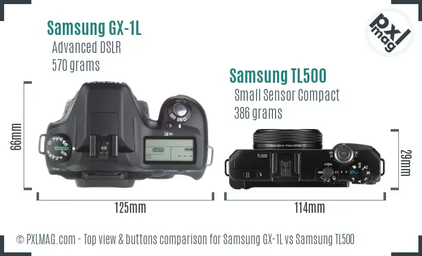 Samsung GX-1L vs Samsung TL500 top view buttons comparison