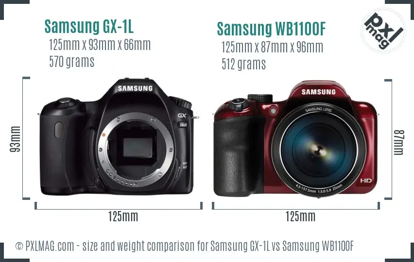 Samsung GX-1L vs Samsung WB1100F size comparison