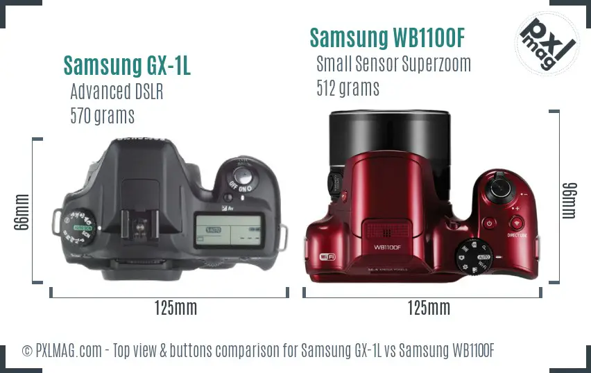 Samsung GX-1L vs Samsung WB1100F top view buttons comparison