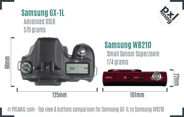 Samsung GX-1L vs Samsung WB210 top view buttons comparison