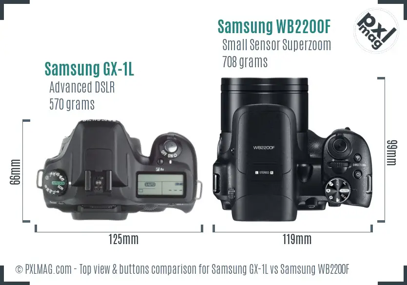 Samsung GX-1L vs Samsung WB2200F top view buttons comparison