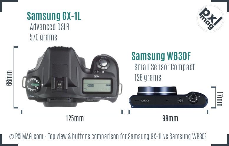 Samsung GX-1L vs Samsung WB30F top view buttons comparison