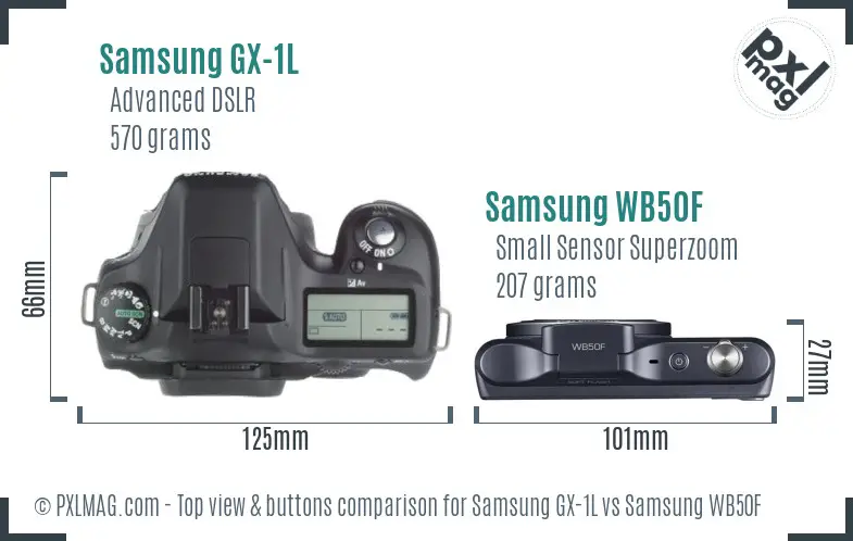 Samsung GX-1L vs Samsung WB50F top view buttons comparison
