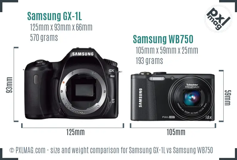 Samsung GX-1L vs Samsung WB750 size comparison