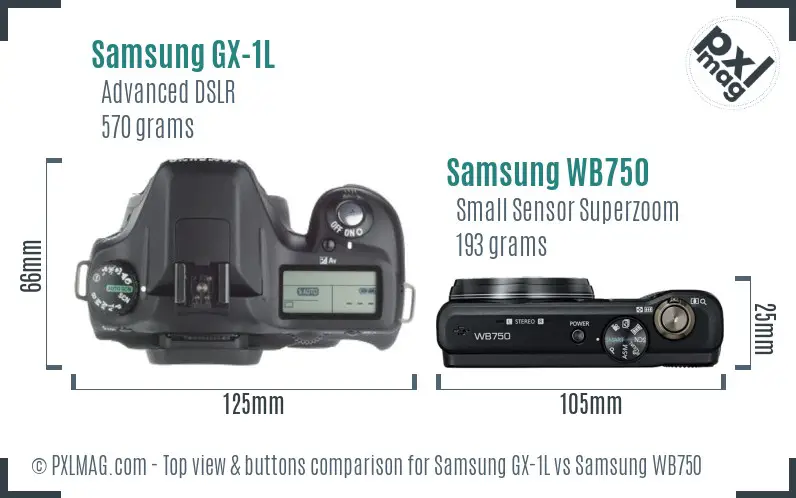 Samsung GX-1L vs Samsung WB750 top view buttons comparison