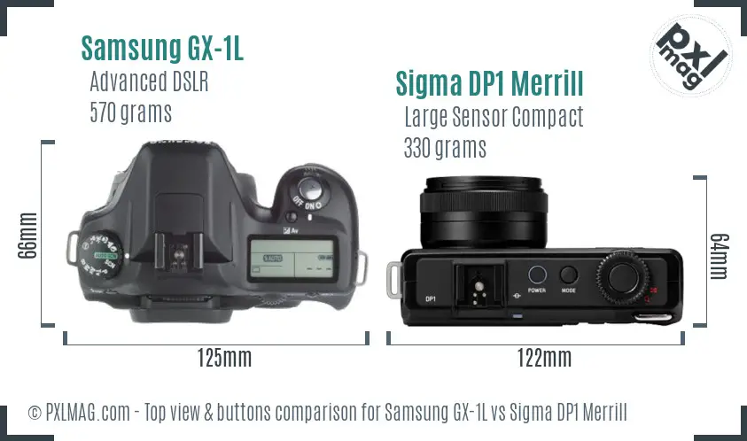 Samsung GX-1L vs Sigma DP1 Merrill top view buttons comparison
