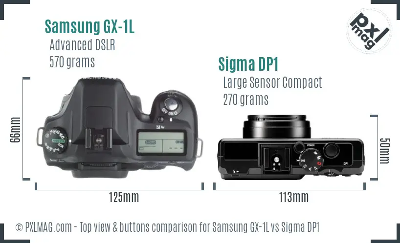 Samsung GX-1L vs Sigma DP1 top view buttons comparison
