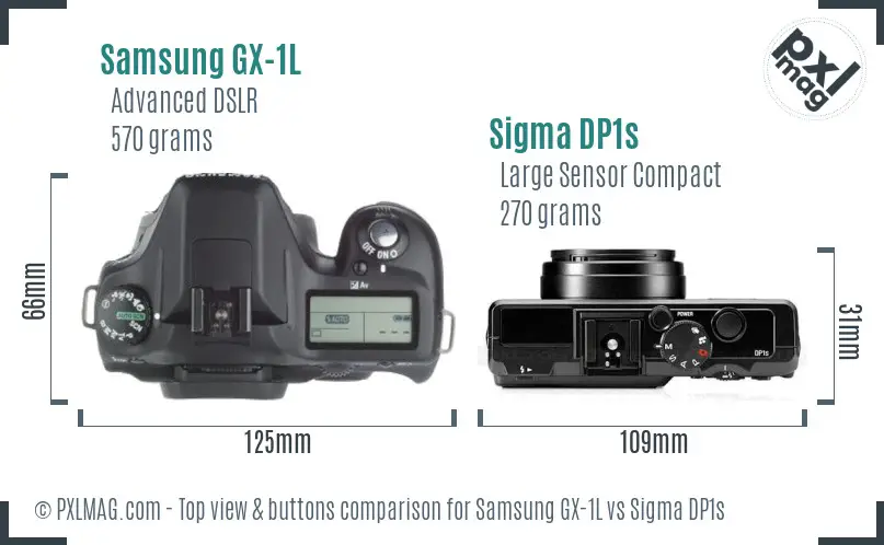 Samsung GX-1L vs Sigma DP1s top view buttons comparison