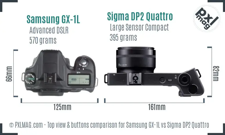 Samsung GX-1L vs Sigma DP2 Quattro top view buttons comparison