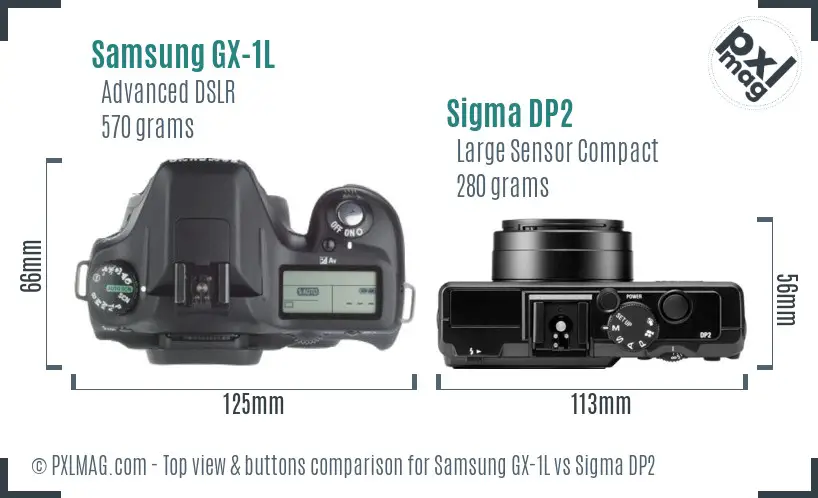 Samsung GX-1L vs Sigma DP2 top view buttons comparison