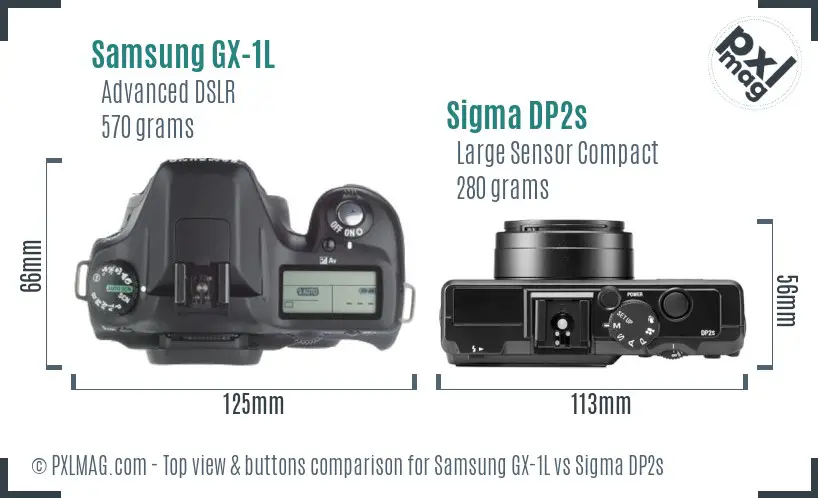Samsung GX-1L vs Sigma DP2s top view buttons comparison
