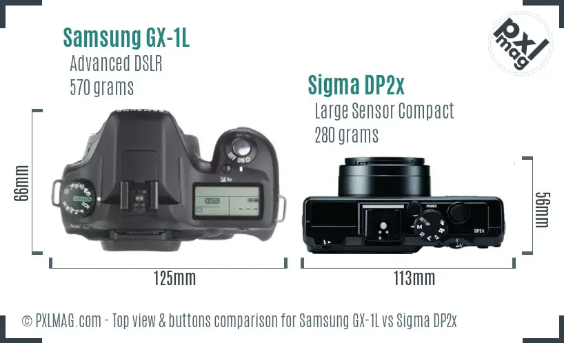 Samsung GX-1L vs Sigma DP2x top view buttons comparison