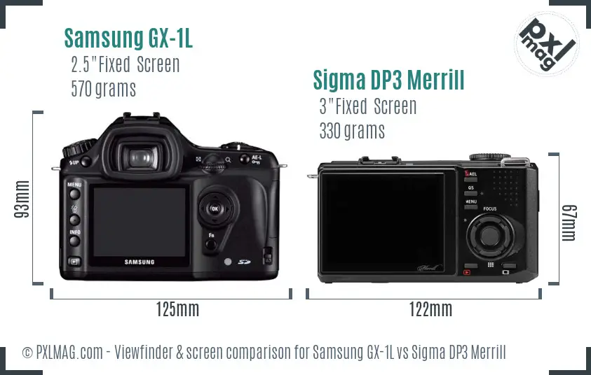 Samsung GX-1L vs Sigma DP3 Merrill Screen and Viewfinder comparison