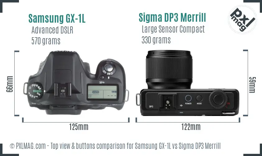 Samsung GX-1L vs Sigma DP3 Merrill top view buttons comparison