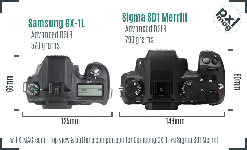 Samsung GX-1L vs Sigma SD1 Merrill top view buttons comparison