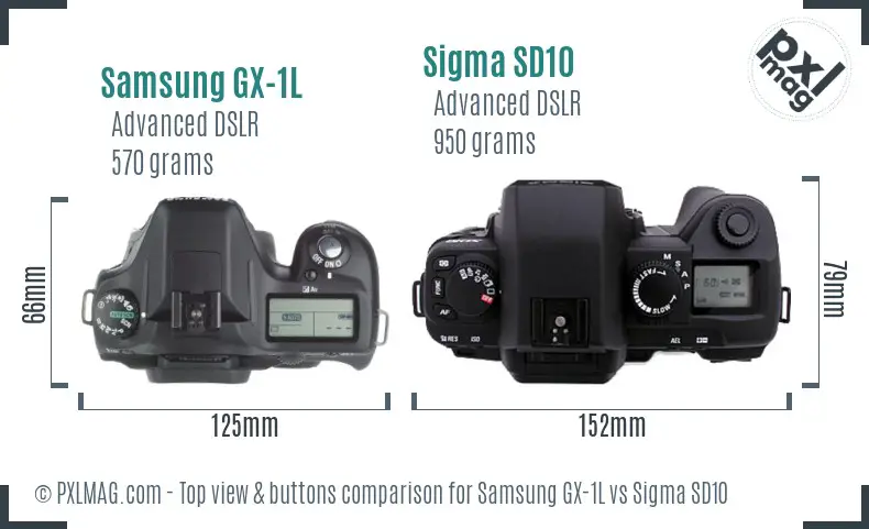 Samsung GX-1L vs Sigma SD10 top view buttons comparison