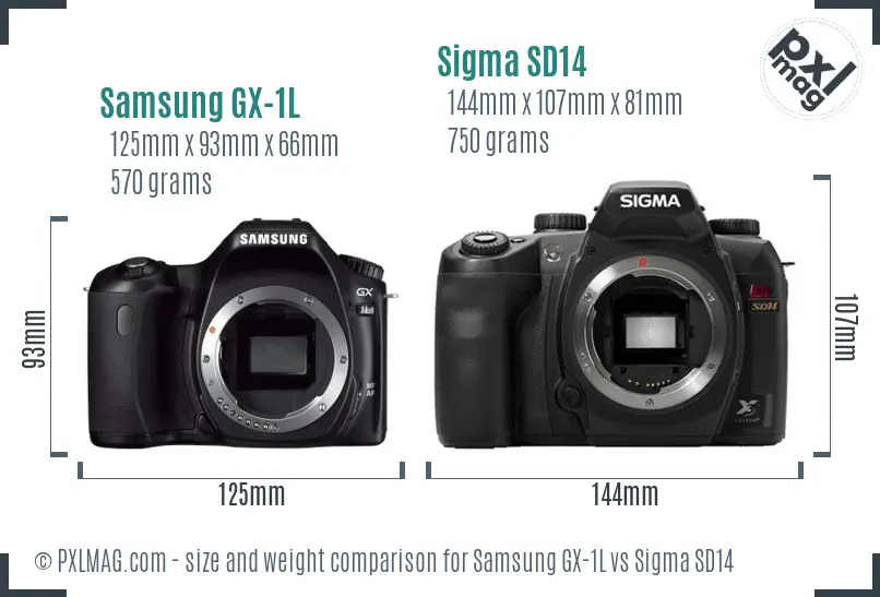 Samsung GX-1L vs Sigma SD14 size comparison