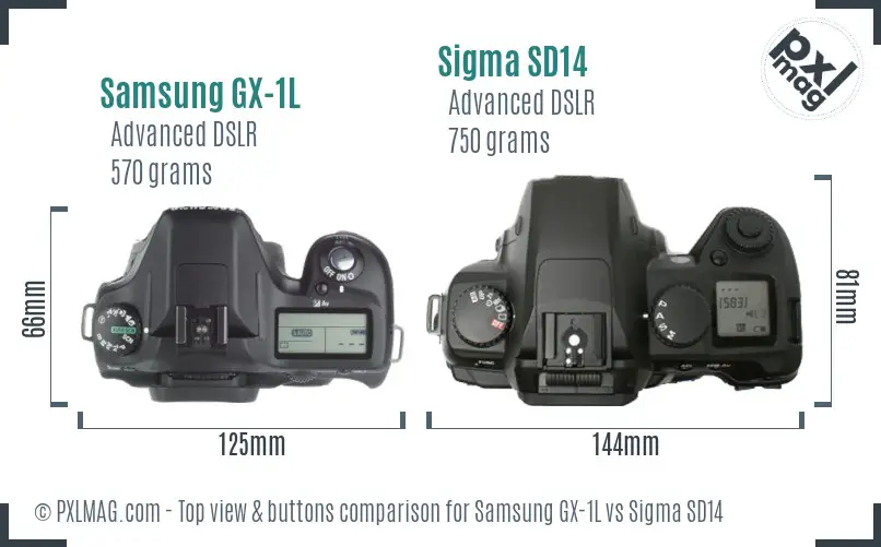 Samsung GX-1L vs Sigma SD14 top view buttons comparison