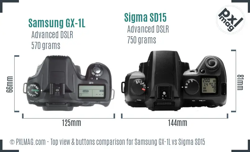 Samsung GX-1L vs Sigma SD15 top view buttons comparison